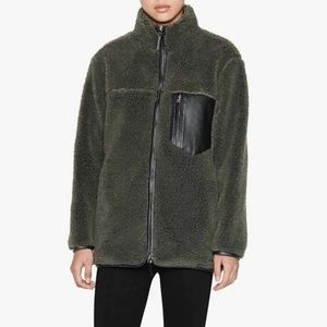 Anine Bing Ryder Leather Trim Jacket - Olive - Size Large